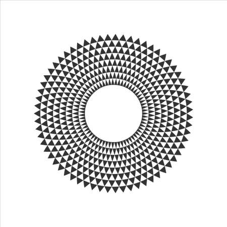 Black and white abstract circle design element with triangle pattern. Circle border. Decorative ring. Digital flower emblem. Vector illustration.のイラスト素材