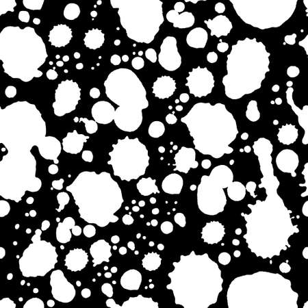 Abstract artistic paint splashes and blots seamless pattern. Black and white hand drawn splash texture. Vector illustration.のイラスト素材