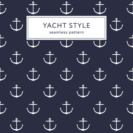 Seamless anchor navy blue pattern. Yacht style design. Template for prints, wrapping paper, fabrics, covers, banners, posters and placards. Vector illustration.のイラスト素材