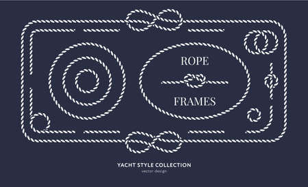 Nautical rope knots and frames set. Yacht style design. Vintage decorative elements. Template for...