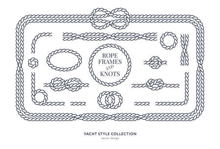 Nautical rope knots and frames set. Yacht style design.のイラスト素材