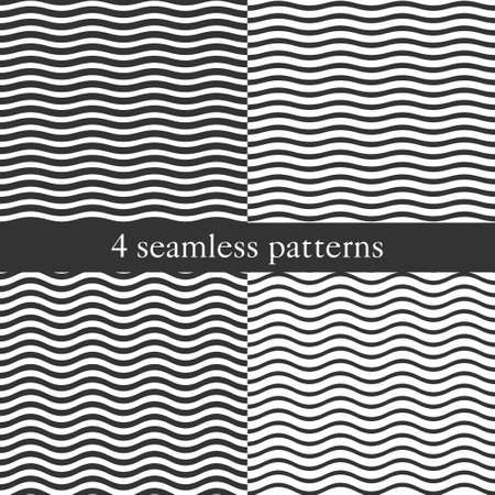 Set of waves geometric seamless pattern. Simple black and white background design.のイラスト素材