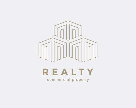 Simple line house symbol, icon. Premium logo design template for Company. Building emblem. Vector illustration.のイラスト素材