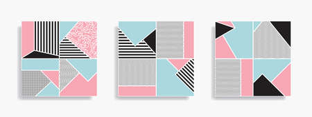 Set of seamless patterns with simple geometric shapes. Abstract design composition. Colorful fashion...