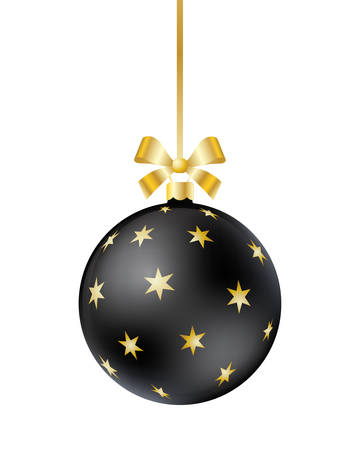Black Christmas ball with ribbon and bow isolated on a white background. New Year decoration. Realistic vector illustration.のイラスト素材