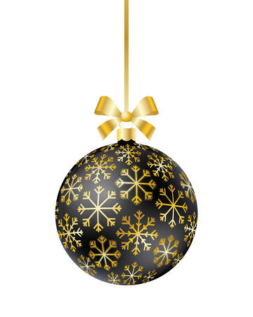 Black Christmas ball with ribbon and bow isolated on a white background. New Year decoration. Realistic vector illustration.のイラスト素材