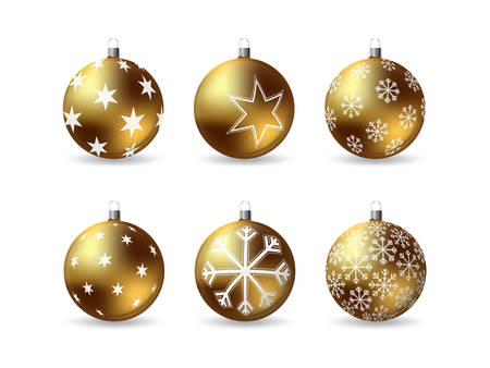 Set of 3d Christmas balls with decorative winter ornament isolated on a white background. Realistic vector illustration.のイラスト素材
