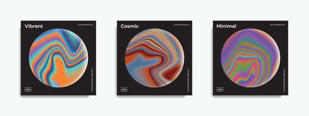 Set of abstract trendy backgrounds with surreal gradient textured spheres. Vector design templates. Eps10のイラスト素材