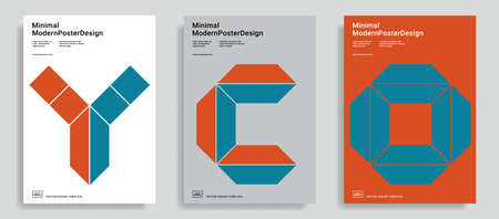 Set of modern abstract design templates with simple geometric shapes. Trendy color background....