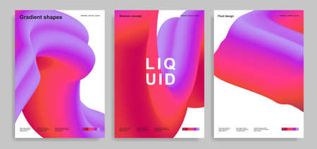 Set of trendy abstract design templates with 3d flow shapes. Dynamic gradient composition....