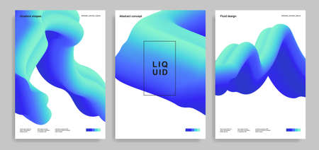 Set of trendy abstract design templates with 3d flow shapes. Dynamic gradient composition....