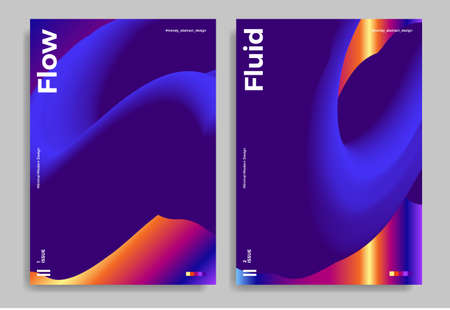 Set of trendy abstract design templates with 3d flow shapes. Dynamic gradient composition....
