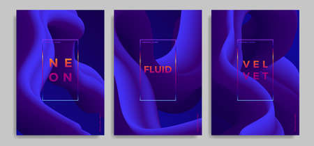 Set of trendy abstract design templates with 3d flow shapes. Dynamic gradient composition. Applicable for covers, brochures, flyers, presentations, banners.のイラスト素材