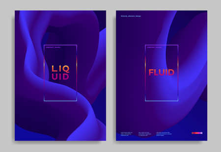 Set of trendy abstract design templates with 3d flow shapes. Dynamic gradient composition. Applicable for covers, brochures, flyers, presentations, banners.のイラスト素材