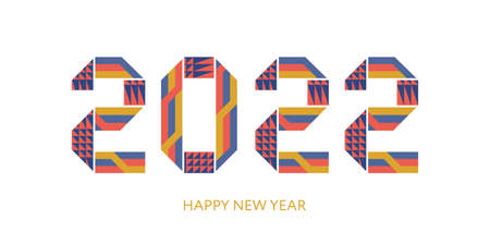 Winter holidays greeting card with colorful decorative figures. Happy new year 2022. Modern design...