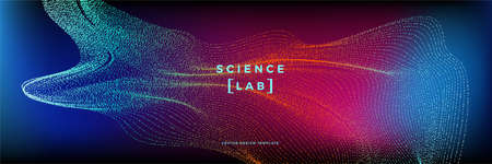 Panoramic science or technology background with dynamic particles. Trendy colourful design template....
