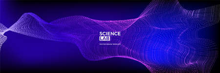 Panoramic science or technology background with dynamic particles. Trendy colourful design template....