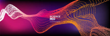 Panoramic science or technology background with dynamic particles. Trendy colourful design template....