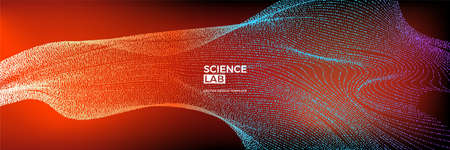 Panoramic science or technology background with dynamic particles. Trendy colourful design template. Applicable for banners, flyers, covers, presentations, identity, landing pages, websites.のイラスト素材