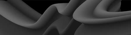 Panorama. Black and grey abstract background with 3d flow gradient shapes. Trendy horizontal design...