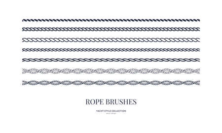 Nautical rope brushes set. Seamless pattern. Yacht style design. Vintage decorative elements. Template for prints, cards, fabrics, covers, menus, banners, posters and placard. Vector illustration.のイラスト素材