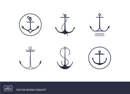 Set of anchor emblems. Modern minimal flat design style. Simple logotype template. Vector illustration.のイラスト素材