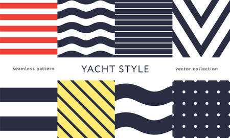 Set of nautical seamless patterns. Yacht style design. Vintage decorative background. Template for prints, wrapping paper, fabrics, flyers, banners, posters and placards. Vector illustration.のイラスト素材