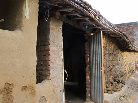 Indian house in country side made wall from cow dungの写真素材