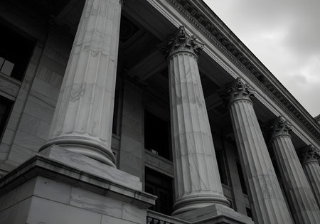 A black and white image of a public library in Massachusetts.の写真素材