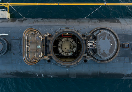 Top view of the submarine in the sea. 3D rendering.の写真素材