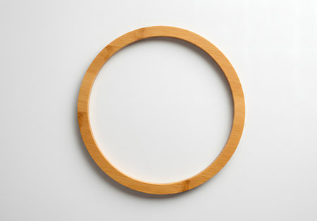 Round wooden frame on a white background. 3d rendering, 3d illustration.の写真素材