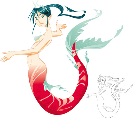 Mermaid (color and Black/White lines)のイラスト素材