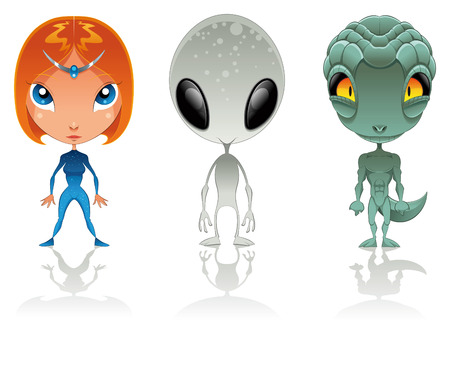 Types of aliens, cartoon and vector charactersのイラスト素材