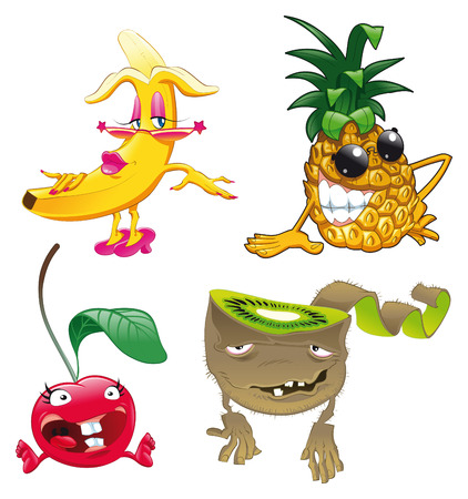 Family of fruit, vector and cartoon charactersのイラスト素材