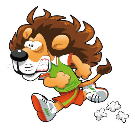 Runner Lion. Funny cartoon and vector sport character.のイラスト素材