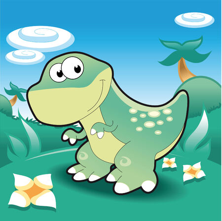 Baby Tyrannosaur. Funny cartoon and vector illustration.のイラスト素材