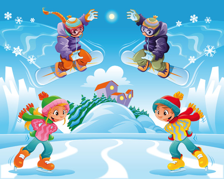 Winter scene. Funny cartoon and vector illustration.のイラスト素材