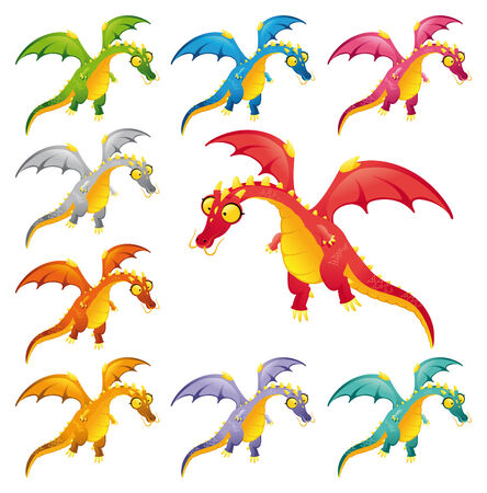 Set of colored dragons. Funny cartoon and vector characters.のイラスト素材