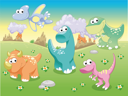 Dinosaurs Family with background. のイラスト素材