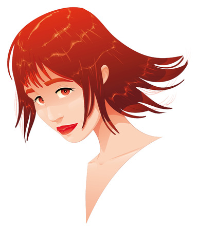 Female portrait. illustration, young girl, object isolatedのイラスト素材