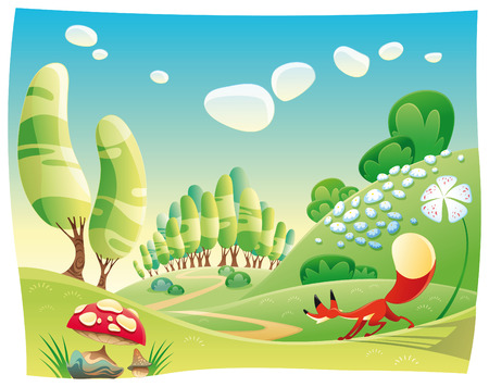Fox in the wood. Funny cartoonのイラスト素材