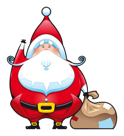 Santa Claus with bag. Funny cartoon and vector isolated characterのイラスト素材