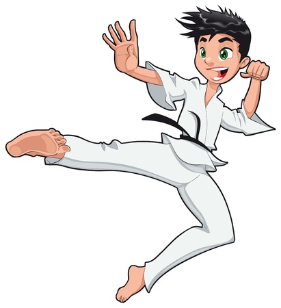 Young boy, Karate Player. Vector cartoon isolated character のイラスト素材