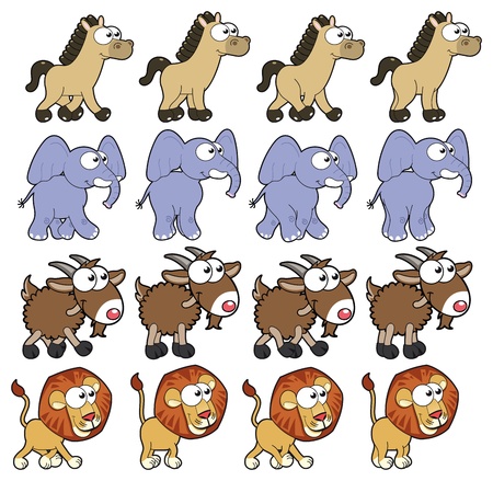 Animal Walking animations. Vector cartoon and isolated characters. You can use four frames in loop, each animal.のイラスト素材