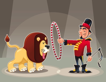 Lion Tamer with lion. Funny cartoon のイラスト素材
