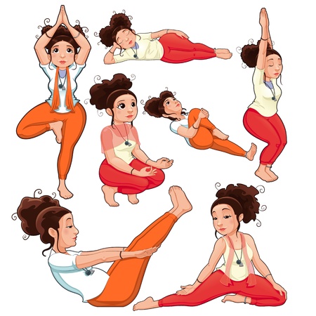 Yoga Positions. Funny cartoon のイラスト素材