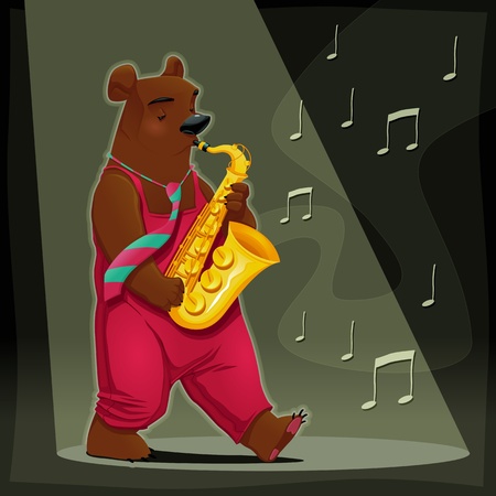 Musician Bear. Funny cartoon and illustrationのイラスト素材