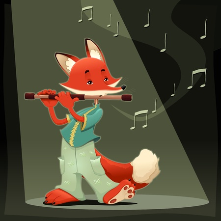 Musician Fox. Funny cartoon and illustrationのイラスト素材