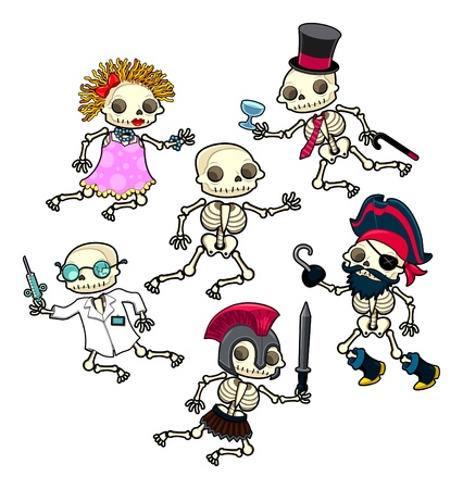 Funny skeletons. Vector and cartoon isolated character.のイラスト素材