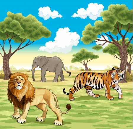 African animals in the nature. Vector illustrationのイラスト素材